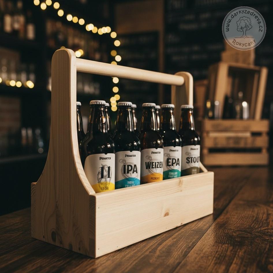 Nosič na pivo dřevěný na 10 lahví přírodní