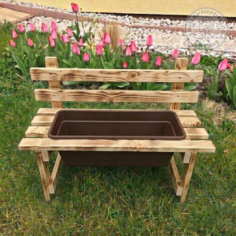 Dřevěná lavička s truhlíkem na květiny 54 x 40 x 25 cm typ 40 opalovaná