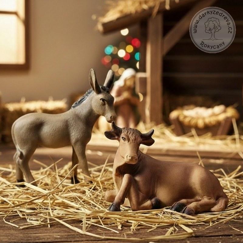 Oslík a vůl - sada 2 figurek do betlému 8 cm Polyresin