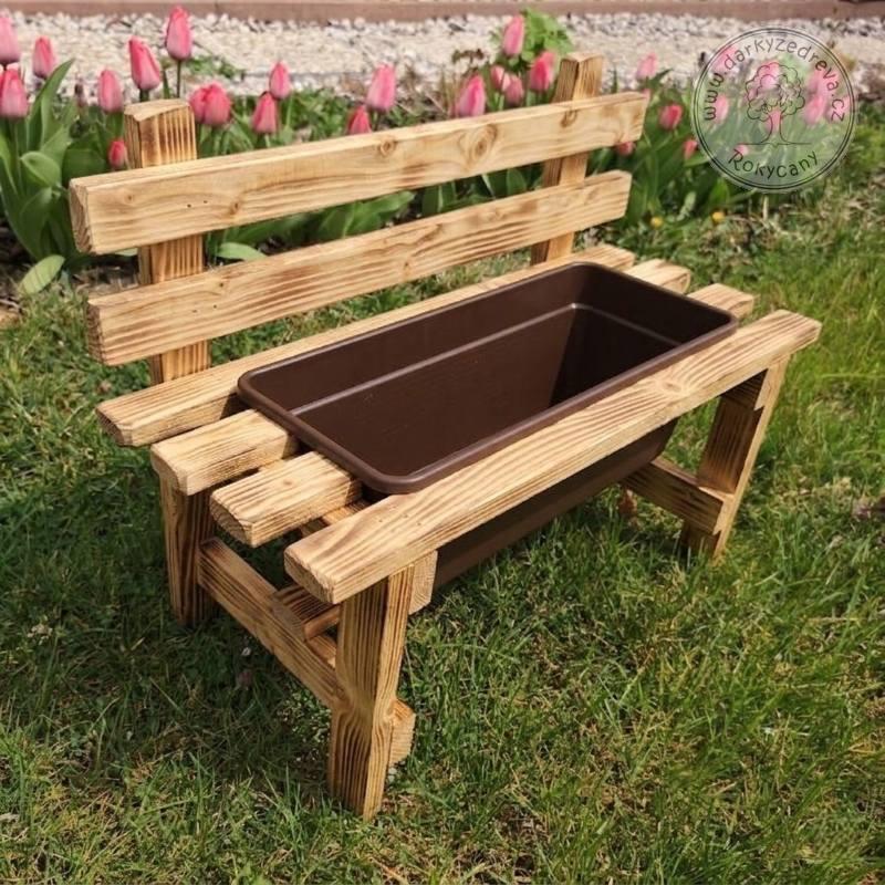 Dřevěná lavička s truhlíkem na květiny 54 x 40 x 25 cm typ 40 opalovaná