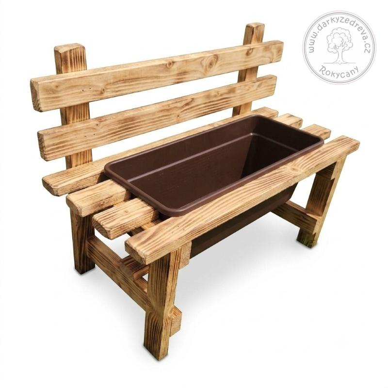 Dřevěná lavička s truhlíkem na květiny 54 x 40 x 25 cm typ 40 opalovaná
