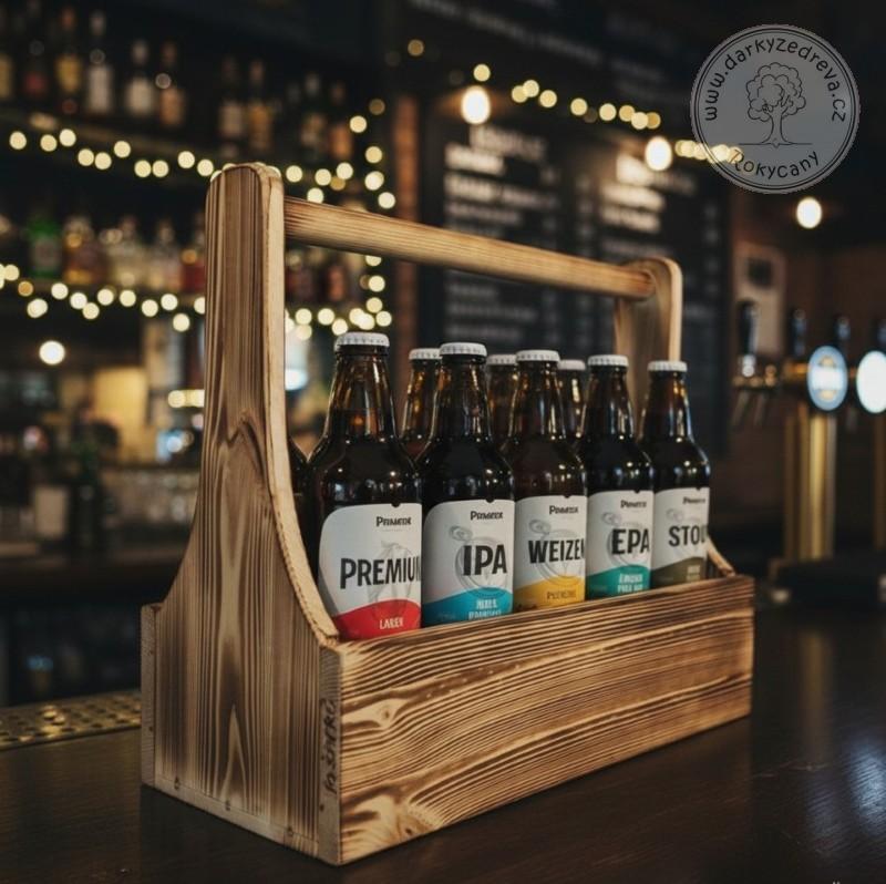 Nosič na pivo dřevěný na 10 lahví opalovaný