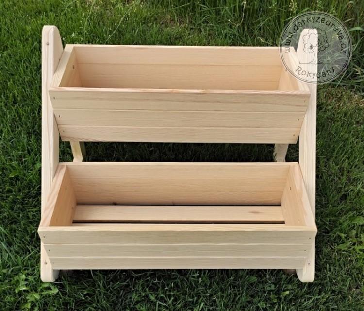 Dřevěný patrový stojan na bylinky se dvěma truhlíky 60 x 56 x 31 cm typ 50 přírodní