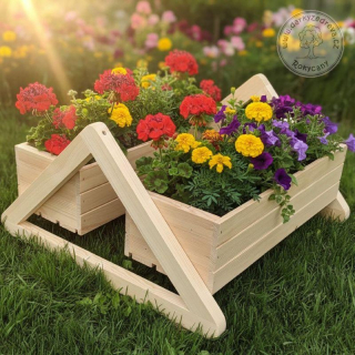 Dřevěný květináč se dvěma truhlíky 60 x 56 x 31 cm typ 50 přírodní